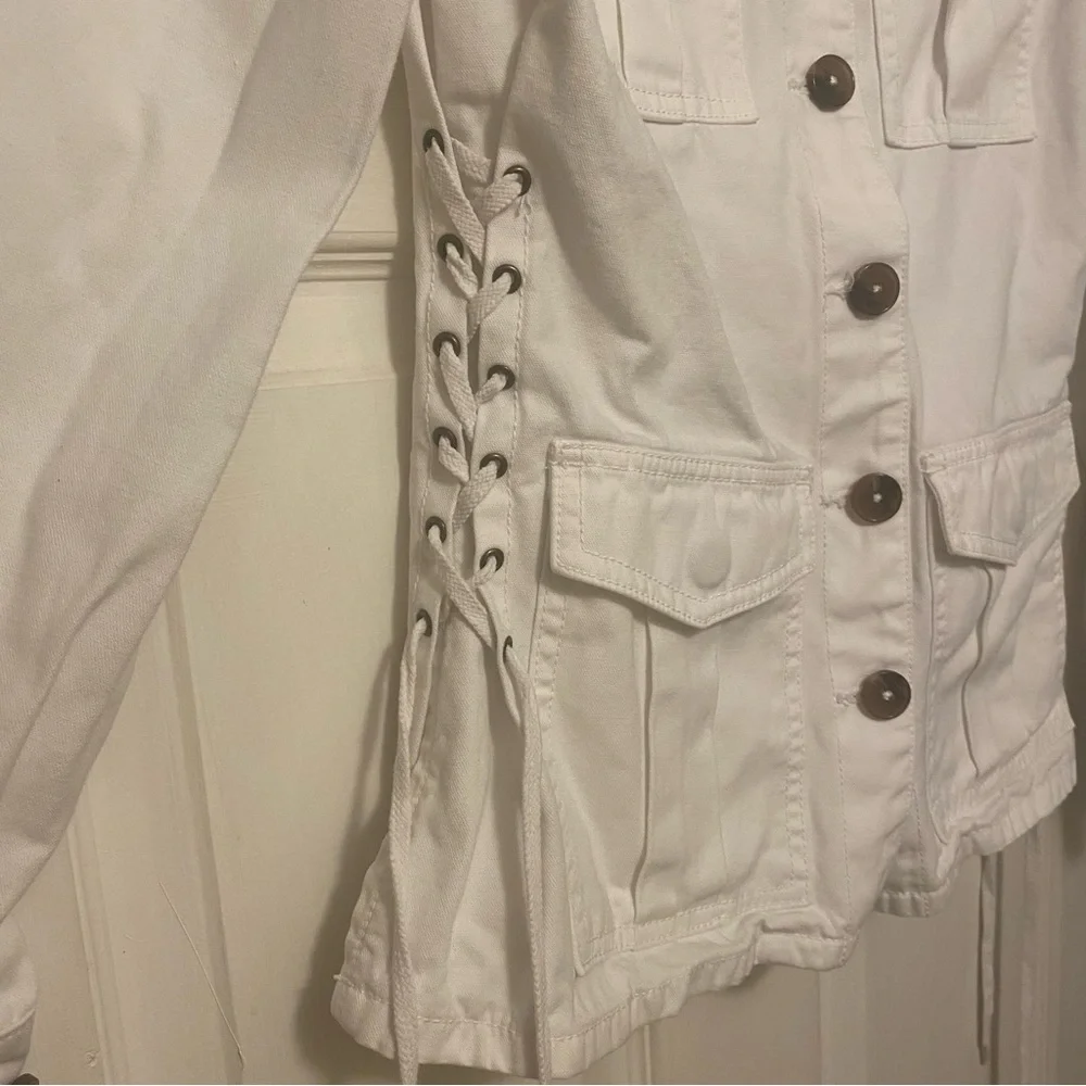 TORY BURCH Sgt. Pepper Utility Jacket w/ Lace-Up Sides in Chalk Sz XS
